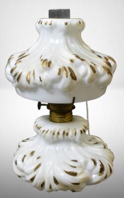 Fenton/ LG Wright Plume nutmeg puffy miniature oil lamp