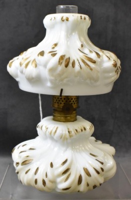 Fenton/ LG Wright Plume nutmeg puffy miniature oil lamp - 2