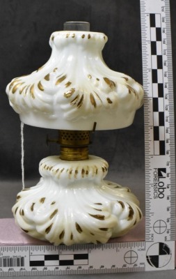 Fenton/ LG Wright Plume nutmeg puffy miniature oil lamp - 6