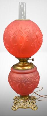 Red satin glass Raised Roses Gone with the Wind lamp