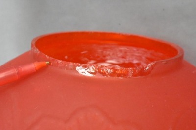 Red satin glass Raised Roses Gone with the Wind lamp - 7