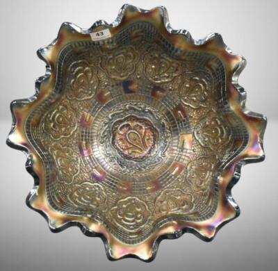 Carnival Glass Grape and Cable (Fenton) ftd. Orange bowl, cobalt - 3