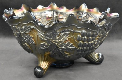 Carnival Glass Grape and Cable (Fenton) ftd. Orange bowl, cobalt - 4