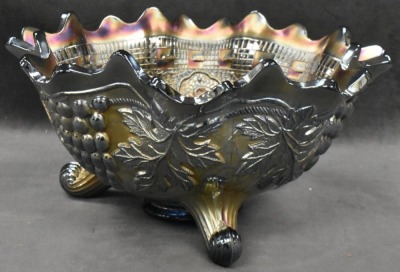 Carnival Glass Grape and Cable (Fenton) ftd. Orange bowl, cobalt - 5