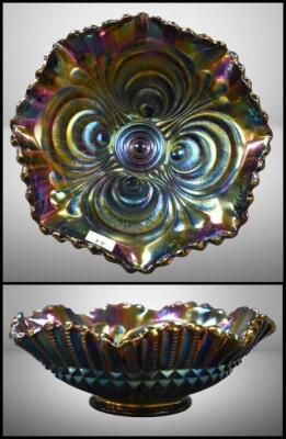 Carnival Glass Scroll Embossed (Imperial) 7.5"d bowl, purple