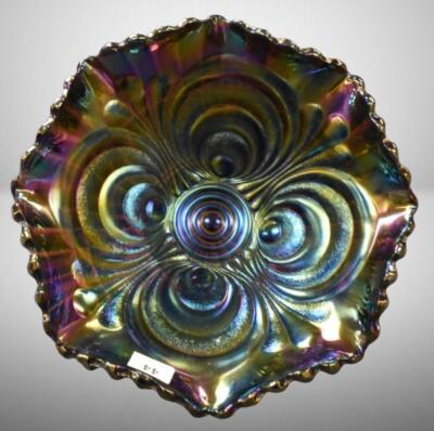 Carnival Glass Scroll Embossed (Imperial) 7.5"d bowl, purple - 3