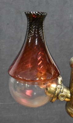 Angle Lamp Co. hanging 2-burner lamp w/ swirl Cranberry shades (electrified) - 3