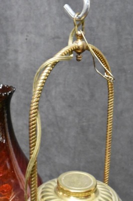 Angle Lamp Co. hanging 2-burner lamp w/ swirl Cranberry shades (electrified) - 8