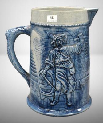 Mrkd. Flemish Jugs stoneware blown-out figural 8.5" pitcher