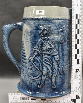 Mrkd. Flemish Jugs stoneware blown-out figural 8.5" pitcher - 6