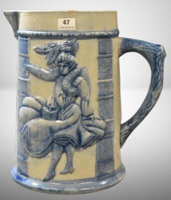 Blue and gray stoneware "Windy City" 8.5" pitcher