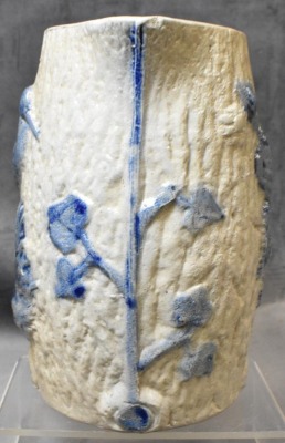 White's Utica blue Flenish stoneware 7.5"h pitcher w/ crane and rose decoration - 3