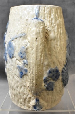 White's Utica blue Flenish stoneware 7.5"h pitcher w/ crane and rose decoration - 5