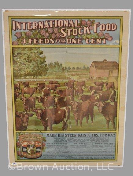 "International Stock Food/ 3 Feeds for One Cent" advertising poster, cattle herd