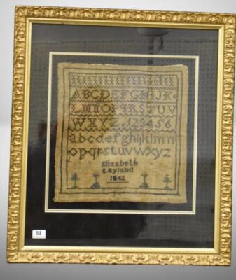 Framed sampler dated 1842, nicely matted and framed