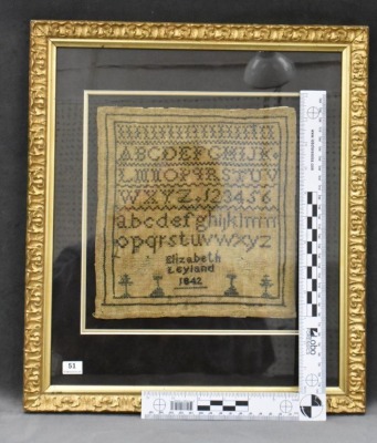 Framed sampler dated 1842, nicely matted and framed - 6