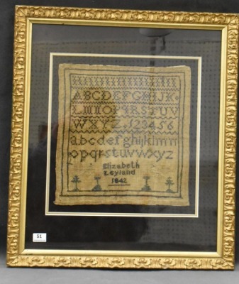 Framed sampler dated 1842, nicely matted and framed - 7