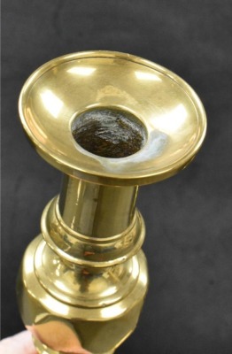 Pair of English Victorian Beehive and Diamond push-up 13" brass candlesticks - 5