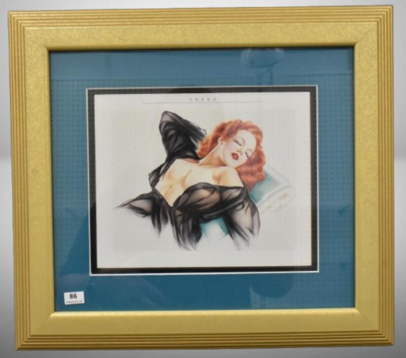 Vintage Varga pin-up print titled "Lullaby for a Dream", nicely matted and framed