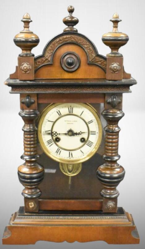 Fattorini and Sons Bradford (Made in Baden) Gothic-stylel mantle clock - works!
