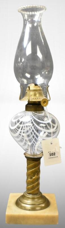 Clear Latticinio drapery font kerosene stand lamp