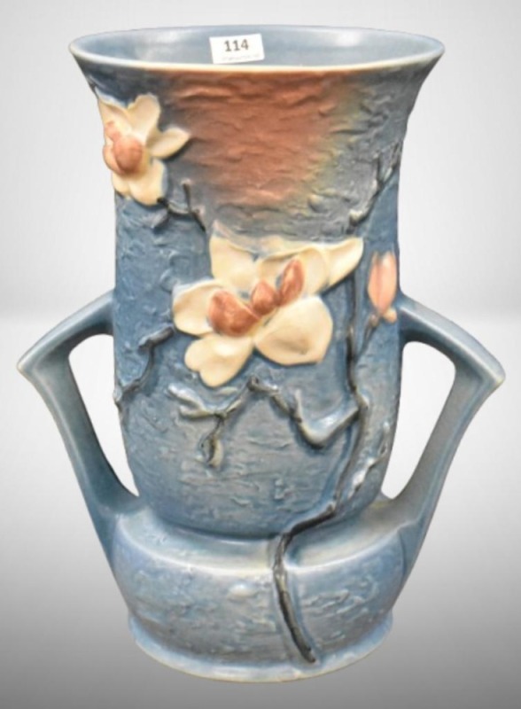 Roseville Magnolia 95-10" vase, blue
