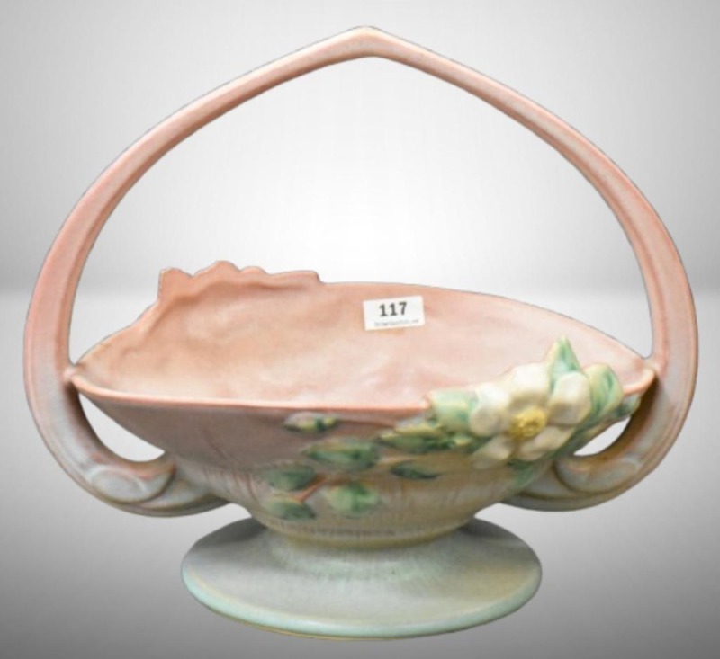 Roseville White Rose 362-8" basket, pink