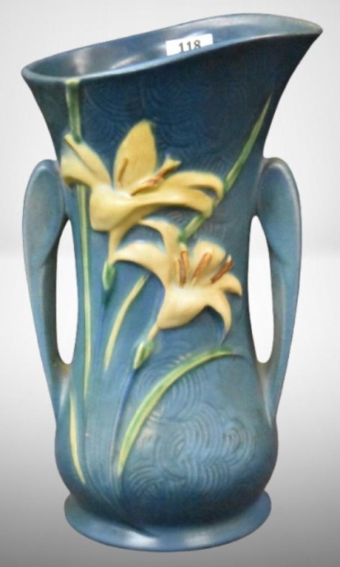 Roseville Zephyr Lily 135-9" vase blue