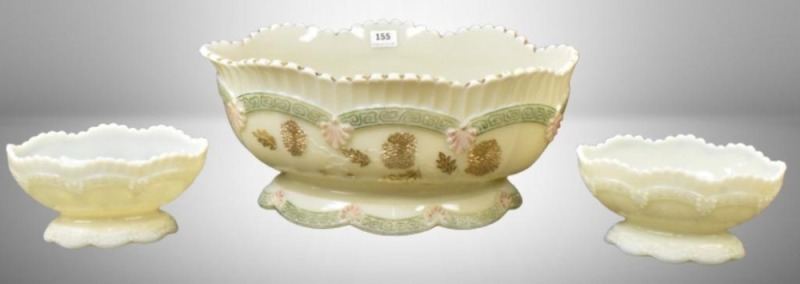 Northwood Chrysanthemum Sprig Custard glass 3 pc. berry set