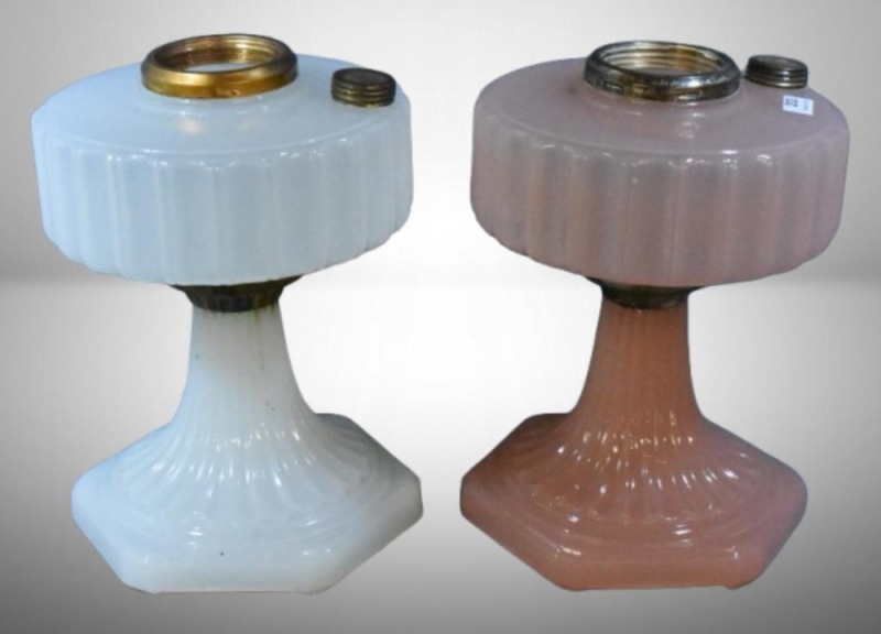 (2) Aladdin Lamp Model B Corinthian bases/fonts - pink and white