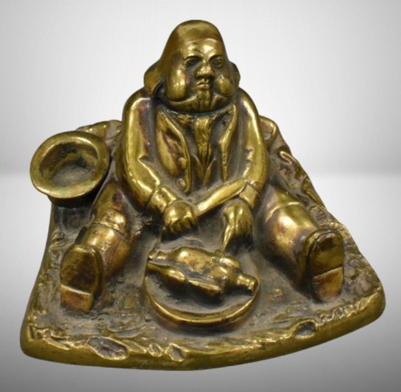Figural brass inkwell likely depicting Daniel Lambert (known as one of the heaviest men in England)