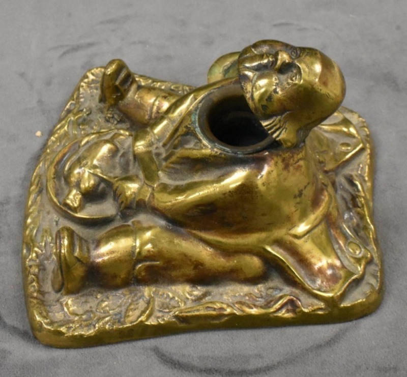Figural brass inkwell likely depicting Daniel Lambert (known as one of ...
