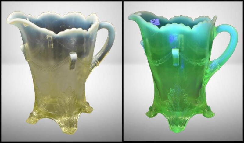 Opalescent Vaseline Swag w/ Brackets 8.25"h pitcher