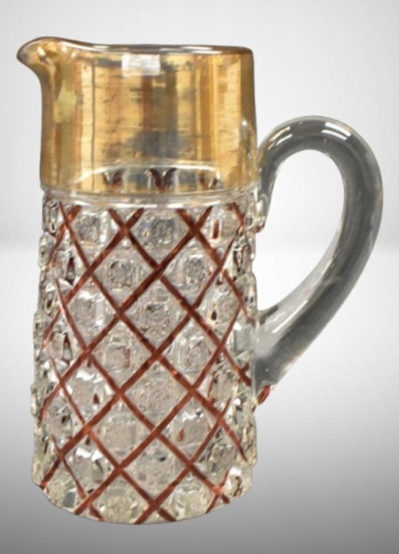 Cambridge ruby-stain Near Cut 9.5" pitcher, mrkd.