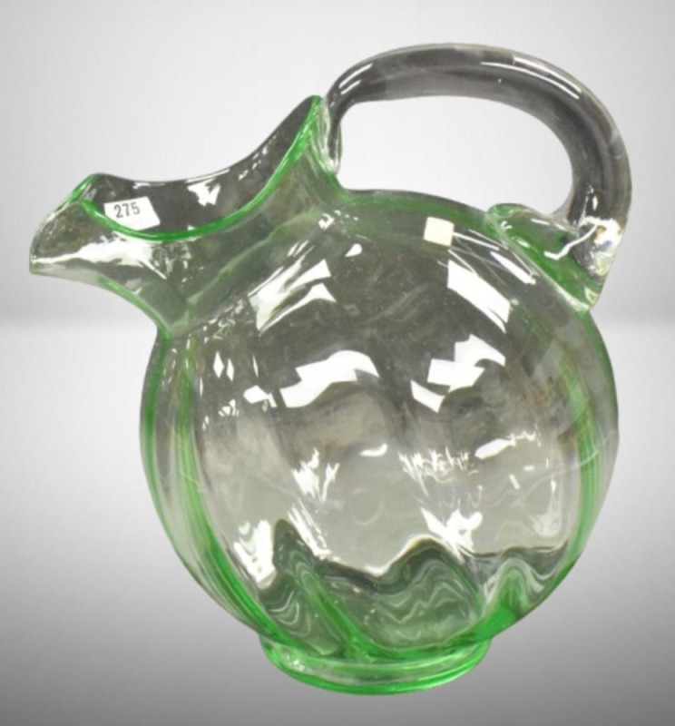 Cambridge green ball pitcher, 10" tall