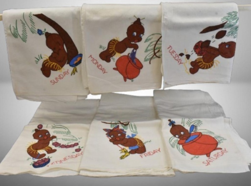 Set of Black Americana themed day of the week tea towels, excluding Thursday