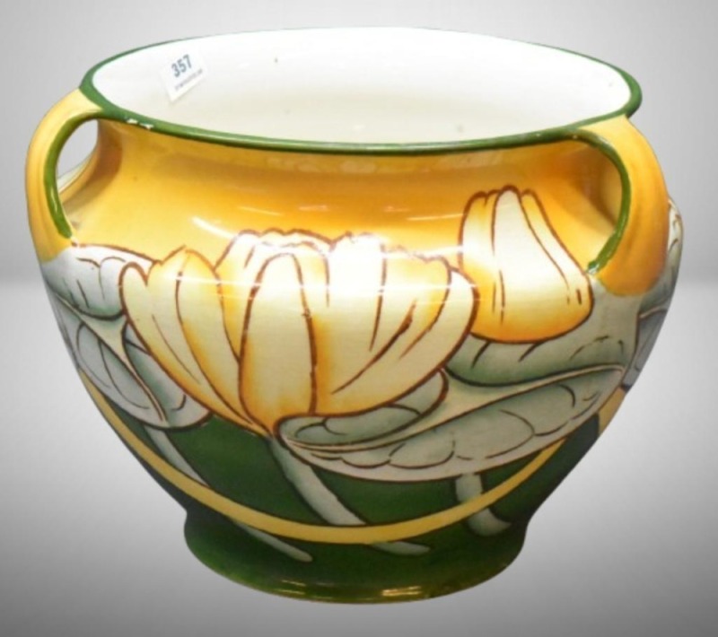 Mrkd. Haynes Ware 8"d x 7.5" tall jardiniere in Lotus pattern