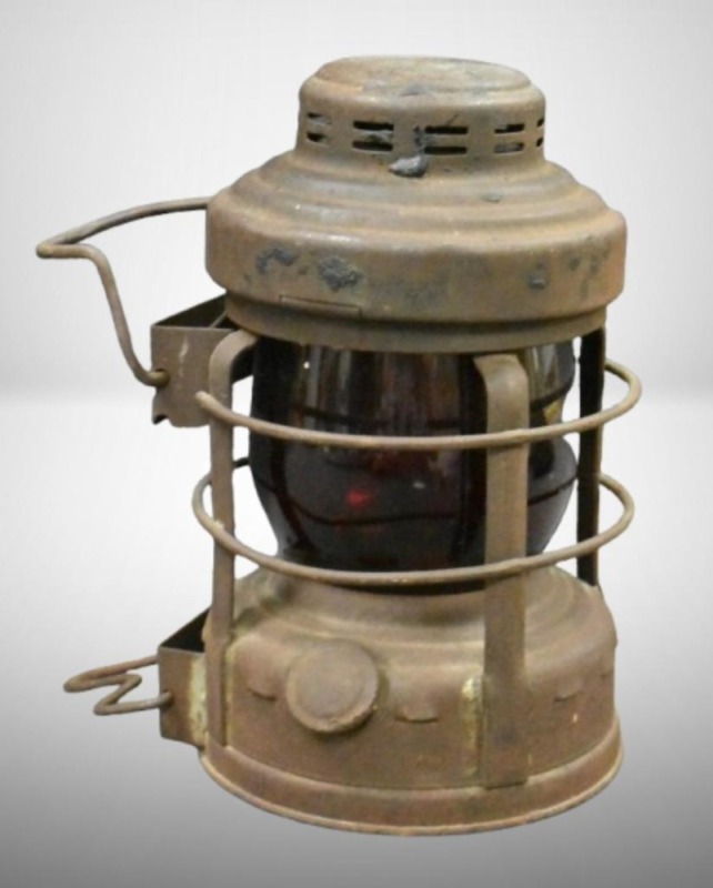 1930's Embury Luck-E-Lite No. 25 railroad lantern, red globe