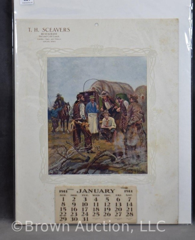 1911 advertising calendar, T.H. Sceavers Restaurant, Logan, IA,