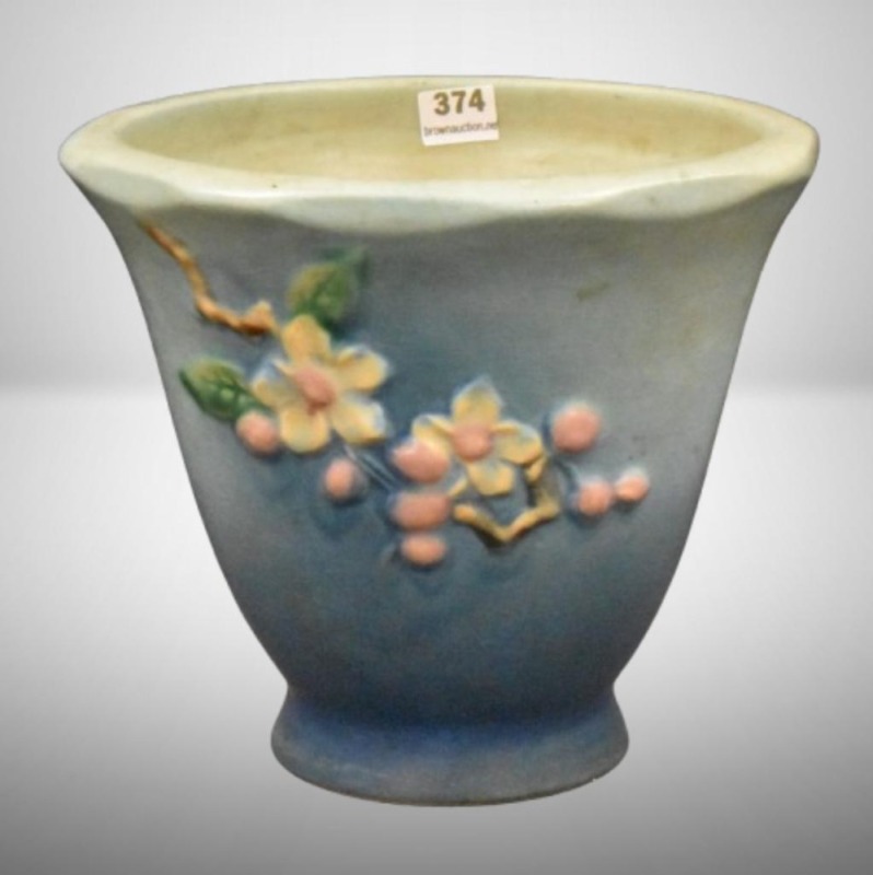 Roseville Apple Blossom 356-5" flower pot, blue