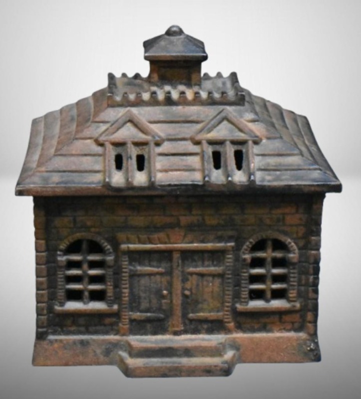 Cast Iron dbl. door cupola house penny bank