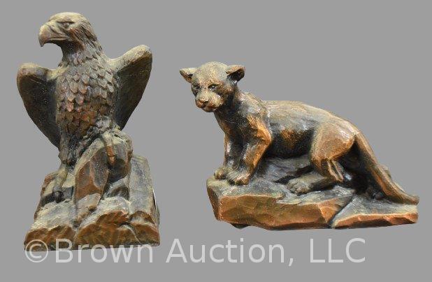 (2) Banthrico Co. metal coin banks, Western State Bank, Garden City, KS advertising: mountain lion cub and bald eagle