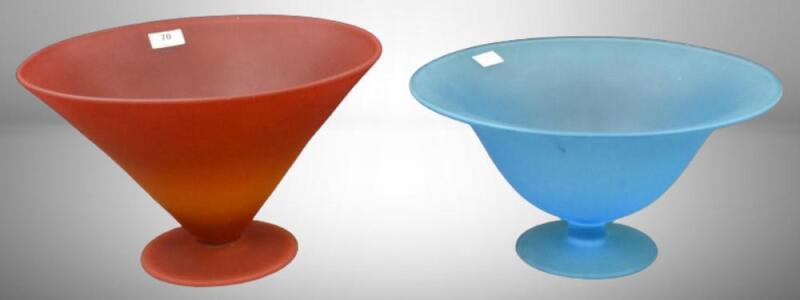 (2) Tiffin satin glass pedestal bowls