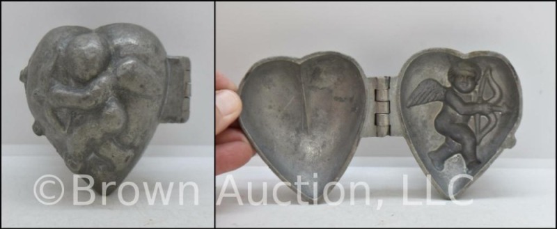 Vintage pewter cupid/ heart ice cream mold, 3.25" tall