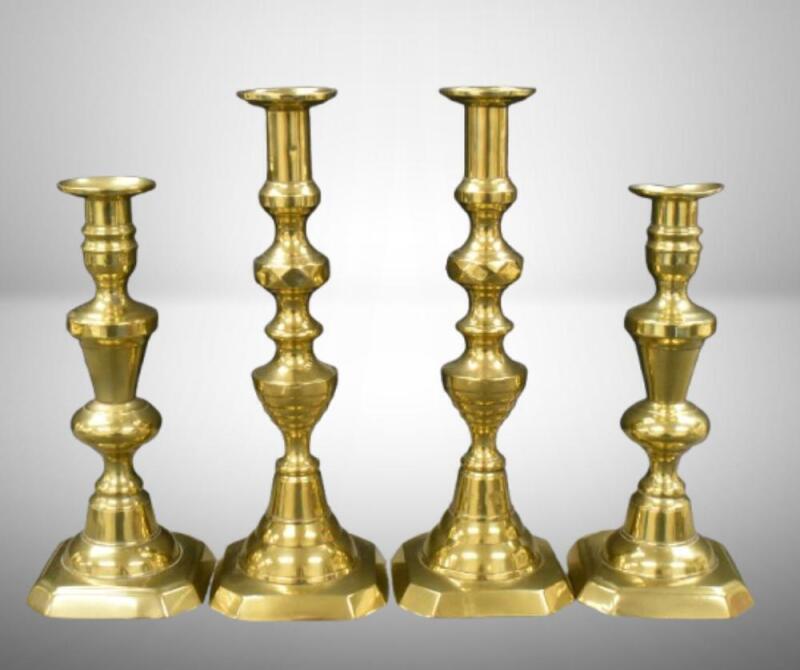 (2) Sets of Victorian push-up brass candlesticks