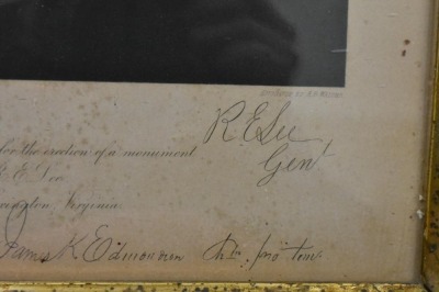 Framed picture of Gen. Robert E. Lee w/ info and signatures at bottom - 6