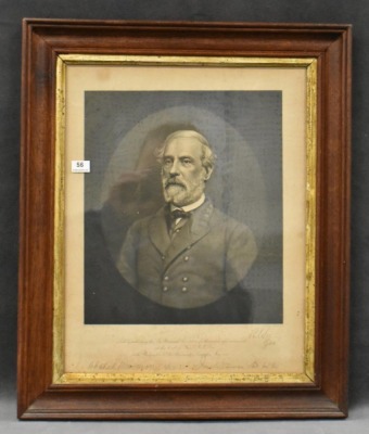 Framed picture of Gen. Robert E. Lee w/ info and signatures at bottom - 10