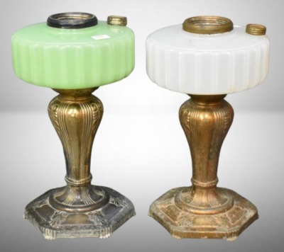 (2) Aladdin Model B Majestic lamps, green and white moonstone