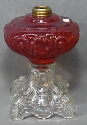 Princess Feather EAPG ruby red oil lamp with clear base - 2