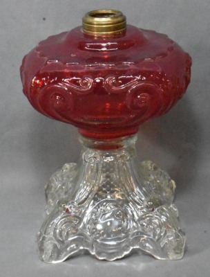 Princess Feather EAPG ruby red oil lamp with clear base - 3